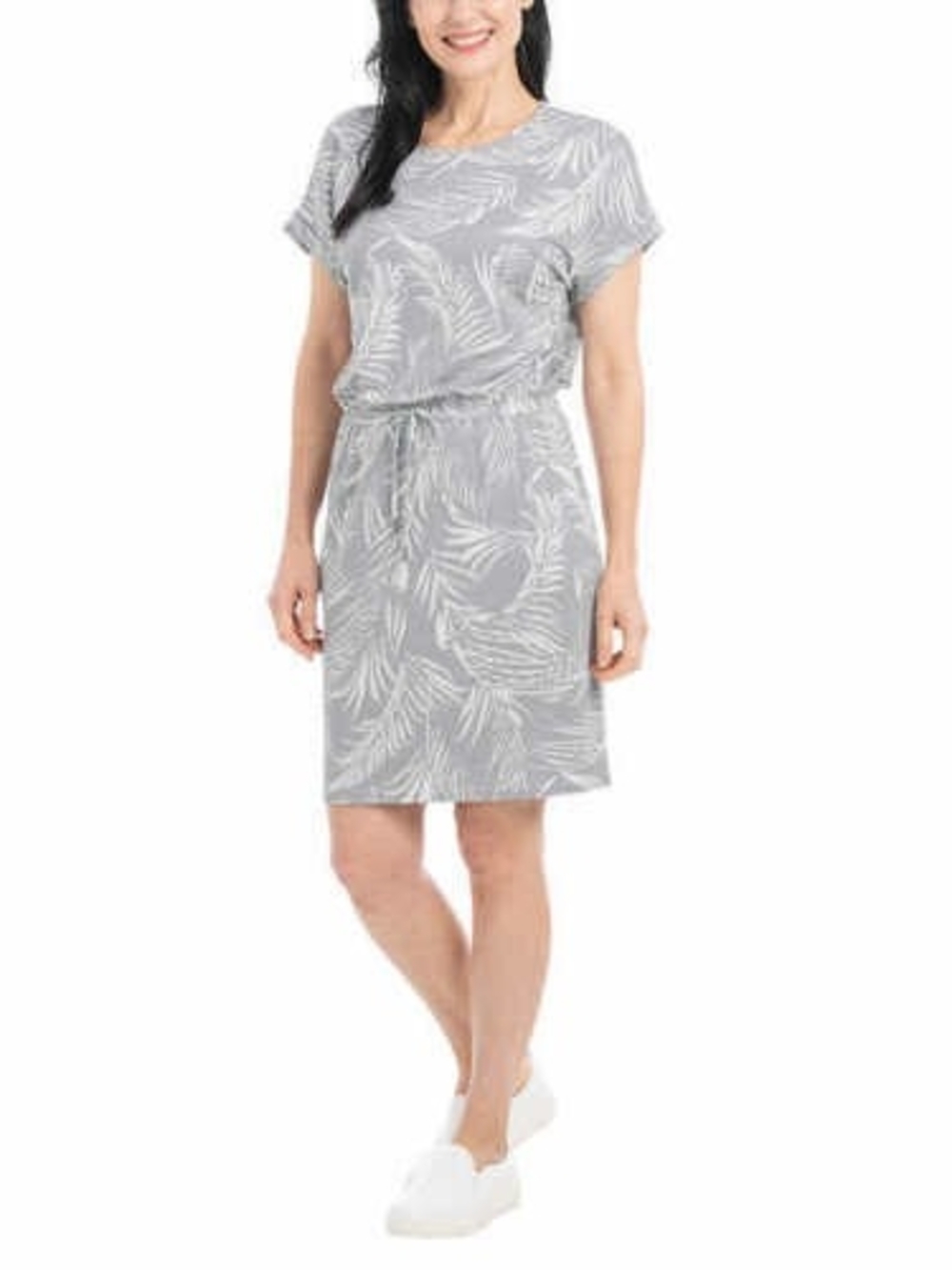 Hilary Radley Grey and White Palm-Print Maxi Dress